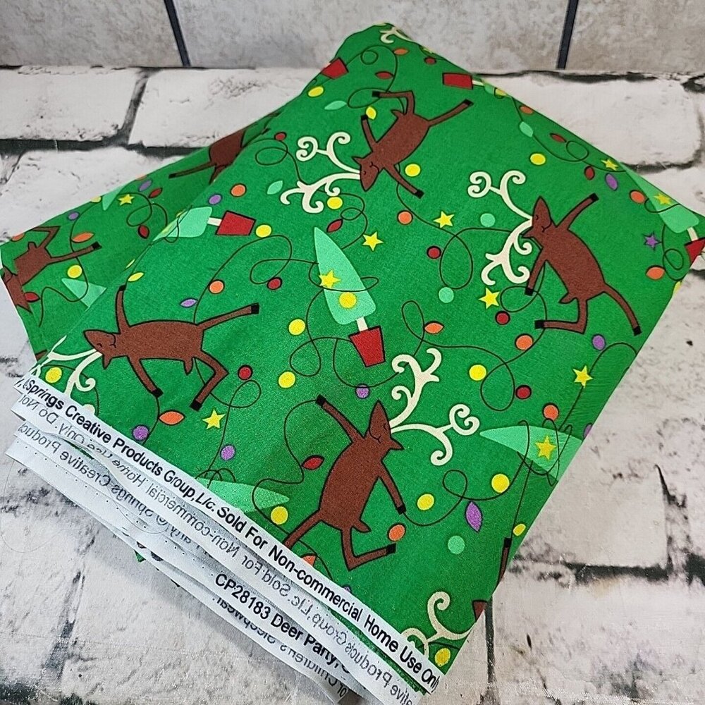 Christmas Reindeer Green and Trees Fabric Springs‎ Creative  44 X 7 Yrds